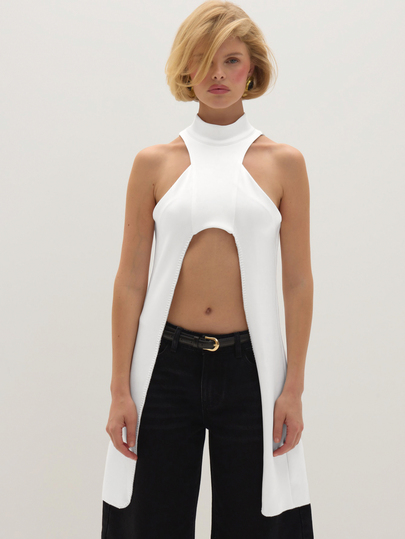 MUSEYN Top sexy de vară pentru femei, fără mâneci, cu crăpătură