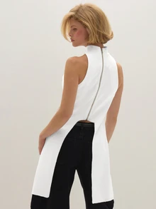 MUSEYN White Scuba Cut Out High Neck Long Drape Side Sleeveless Top Chic Versatile  Everyday Casual Fall - White - View 4
