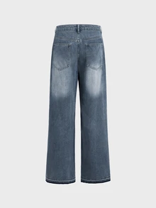 SWAVVY Men's Washed Vintage Distressed Letter Graphic Denim Jeans - Blue - View 8