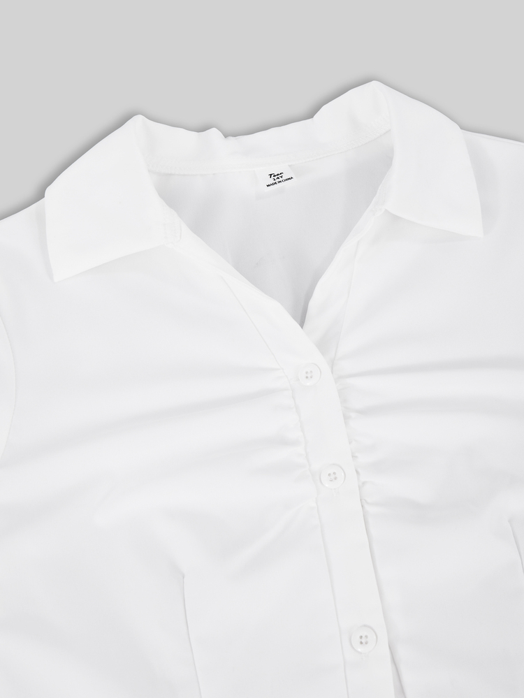 SHEIN Teen Girl Fall Tops Fall Ruched Front Flounce Sleeve Shirt, Holiday Outfits, Casual, Comfortable, Daily, Cute - White - View 5