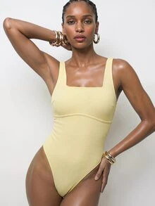 Maija Women's Solid Color Backless One-Piece Swimsuit For Beach Vacation - Light Yellow - View 6