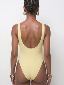 Maija Women's Solid Color Backless One-Piece Swimsuit For Beach Vacation - Light Yellow - View 3