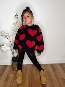 Young Girl Young Girls Cute Heart Plush Pullover Autumn Sweatshirt, Casual Daily Fashion Versatile - Black - View 5