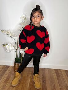 Young Girl Young Girls Cute Heart Plush Pullover Autumn Sweatshirt, Casual Daily Fashion Versatile - Black - View 6