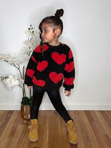 Young Girl Young Girls Cute Heart Plush Pullover Autumn Sweatshirt, Casual Daily Fashion Versatile - Black - View 4