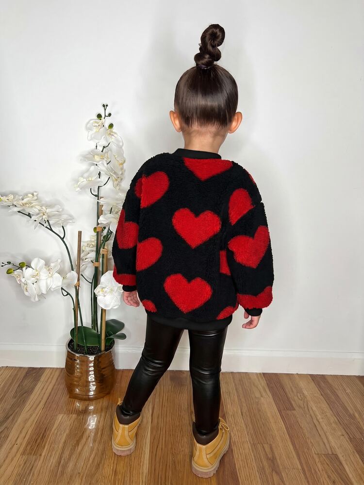 Young Girl Young Girls Cute Heart Plush Pullover Autumn Sweatshirt, Casual Daily Fashion Versatile - Black - View 2