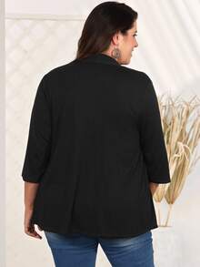 EMERY ROSE Plus Open Front Solid Coat,Fall Women Clothes,Spring - Black - View 2