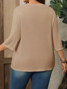 EMERY ROSE Plus Size Women's Mid-Length Sleeve Jacquard Texture Cardigan Beach Vacation Jacket Spring For Women Summer For Women Fall - Apricot - View 2