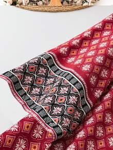 Plus Size Vacation Leisure Printed Splicing Long Dress For New Year Clothes Fall - Red - View 6