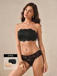 Hourtrue 2pcs Strapless Padded Bras, Wireless Lace Mesh Breathable Bras For Small Bust Women - Multicolor - View 1
