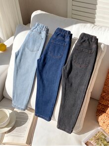 SHEIN Tween Boy Denim Jeans Summer Dark Grey Powder Blue Navy Blue 3 Pieces Set Distressed Ripped Washed Tapered Fit Holiday Vacation 2016 Aesthetic - Multicolor - View 3