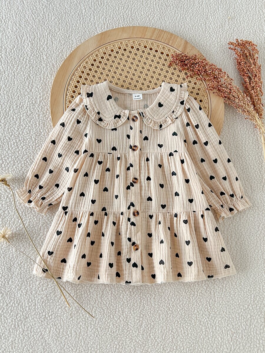 SHEIN Playful Pals Korean Style 2 In 1 Plaid Dress, Sweet Princess Baby Infant Spring/Autumn - Khaki - View 1