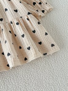 SHEIN Playful Pals فستان كوري الطراز 2 في 1 بنقشة مربعات، أميرة حلوة للرضع والأطفال الصغار في الربيع/الخريف - كاكي - مشاهدة 5