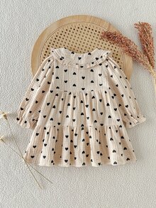 SHEIN Playful Pals فستان كوري الطراز 2 في 1 بنقشة مربعات، أميرة حلوة للرضع والأطفال الصغار في الربيع/الخريف - كاكي - مشاهدة 2