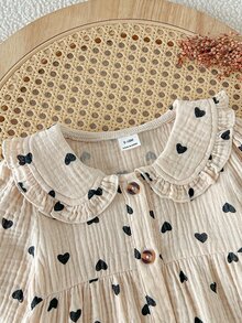 SHEIN Playful Pals فستان كوري الطراز 2 في 1 بنقشة مربعات، أميرة حلوة للرضع والأطفال الصغار في الربيع/الخريف - كاكي - مشاهدة 4