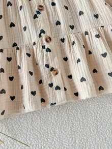 SHEIN Playful Pals فستان كوري الطراز 2 في 1 بنقشة مربعات، أميرة حلوة للرضع والأطفال الصغار في الربيع/الخريف - كاكي - مشاهدة 7