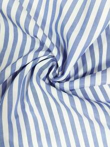 SHEIN LUNE CURVE 大尺碼女款條紋抓皺荷葉邊高腰修身顯瘦寬鬆時尚百搭新款連身褲 - 藍白色 - 查看 7