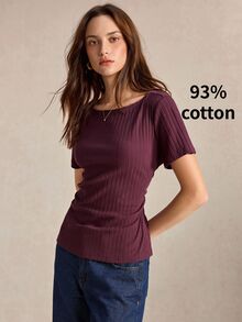 BizChic Burgunderfarbenes geripptes Strick-T-Shirt mit gekreuzten Trägern an der Taille, französischer Stil, elegant, Bandage, lässig, für Pendeln, Büro, Date, Business, Alltag, 90er Old Money Style, Herbst, Halloween, Schulanfang, Kirche, besondere Anlässe, Geburtstag, Hochzeitsgast, Party, Urlaub, Streetstyle, sexy, minimalistisch - Rot-violett - Übersicht 7