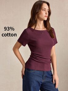 BizChic Burgunderfarbenes geripptes Strick-T-Shirt mit gekreuzten Trägern an der Taille, französischer Stil, elegant, Bandage, lässig, für Pendeln, Büro, Date, Business, Alltag, 90er Old Money Style, Herbst, Halloween, Schulanfang, Kirche, besondere Anlässe, Geburtstag, Hochzeitsgast, Party, Urlaub, Streetstyle, sexy, minimalistisch - Rot-violett - Übersicht 6