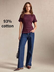 BizChic Burgunderfarbenes geripptes Strick-T-Shirt mit gekreuzten Trägern an der Taille, französischer Stil, elegant, Bandage, lässig, für Pendeln, Büro, Date, Business, Alltag, 90er Old Money Style, Herbst, Halloween, Schulanfang, Kirche, besondere Anlässe, Geburtstag, Hochzeitsgast, Party, Urlaub, Streetstyle, sexy, minimalistisch - Rot-violett - Übersicht 3
