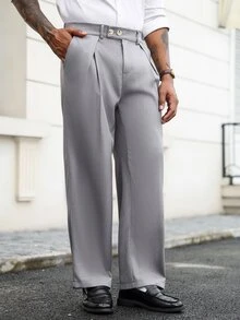 Manfinity Mode 男士素色休閒日常旅行西裝長褲，附口袋 - 灰色 - 查看 5