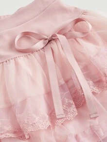 SHEIN MOD Women's Bow Decorated Mesh Layered Skirt - Pink - View 3