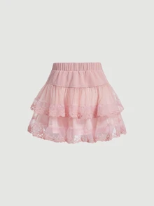 SHEIN MOD Women's Bow Decorated Mesh Layered Skirt - Pink - View 2