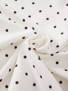 GlowEve Women's Polka Dot Print Fashionable Elegant Tie-Front Ruffle Hem Blouse - Black and White - View 5