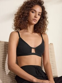 Ocili 女款棉質條紋舒適極簡軟純棉後扣式胸罩 - 黑色 - 查看 7