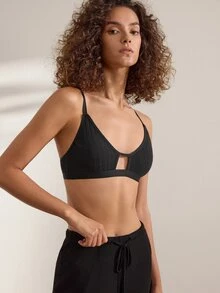 Ocili 女款棉質條紋舒適極簡軟純棉後扣式胸罩 - 黑色 - 查看 11