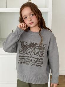 THE POWERPUFF GIRLS X DAZY Sweater Musim Gugur untuk Anak Perempuan Remaja - Grey - View 3