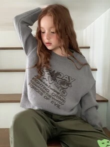 THE POWERPUFF GIRLS X DAZY Sweater Musim Gugur untuk Anak Perempuan Remaja - Grey - View 6