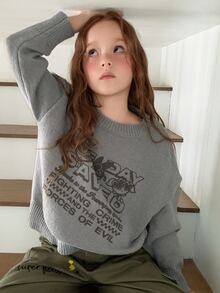 THE POWERPUFF GIRLS X DAZY Sweater Musim Gugur untuk Anak Perempuan Remaja - Grey - View 5