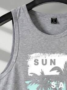 VIVINTIMO Camiseta sin mangas para hombre con estampado de árbol de coco gris claro, vacaciones - Gris Claro - Ver 7