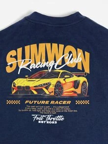 SUMWON Kids Racing Car Graphic Tee And Striped Shorts Two-Piece Set Summer Casual Outfit Racing Club Future Racer Print - Multicolor - View 3