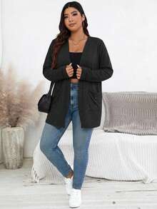 SHEIN Essnce Plus Size Glitter Casual Jacket For Holiday Party Outfit Fall - Black - View 6