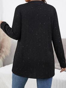 SHEIN Essnce Plus Size Glitter Casual Jacket For Holiday Party Outfit Fall - Black - View 2