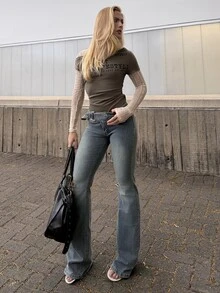 BiaLiraa Low-Waist Fashionable Washed Flare Jeans Casual - Dark Wash - View 5