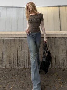 BiaLiraa Low-Waist Fashionable Washed Flare Jeans Casual - Dark Wash - View 7