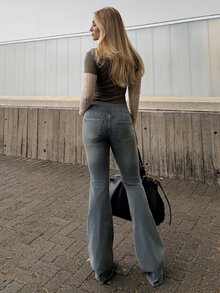 BiaLiraa Low-Waist Fashionable Washed Flare Jeans Casual - Dark Wash - View 3