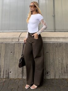 BiaLiraa Women's Regular Mid-Waist Banana Leg Casual Jeans Y2k Fall - Brown - View 3