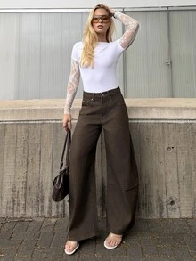 BiaLiraa Women's Regular Mid-Waist Banana Leg Casual Jeans Y2k Fall - Brown - View 1