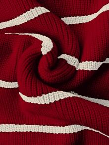 Flirla Women's Casual Red & White Striped Thick Knit Turtleneck Sweater, Autumn/Winter - Multicolor - View 5