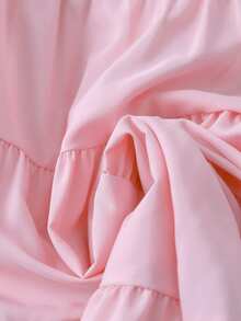 GlowEve Women's Solid Color V-Neck Tie Strap Sleeveless Fashionable Ruffle Hem Dress - Pink - View 6