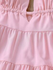 GlowEve Women's Solid Color V-Neck Tie Strap Sleeveless Fashionable Ruffle Hem Dress - Pink - View 5