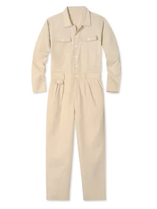 Manfinity Homme Men's Classic Beige Straight Leg Jumpsuit, Minimalist Relaxed Single-Breasted Lapel Casual One-Piece - Beige - View 3