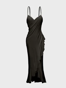 Swim Vcay Plus Size Women Kimono Style Maxi Dress With Ruffle Hem - Black - View 7