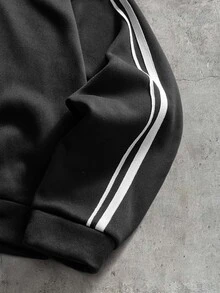 AXEPEAK Sudadera con capucha a rayas y bloques de color para hombre - Negro - Ver 5