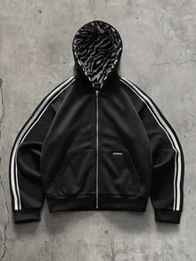 AXEPEAK Sudadera con capucha a rayas y bloques de color para hombre - Negro - Ver 6