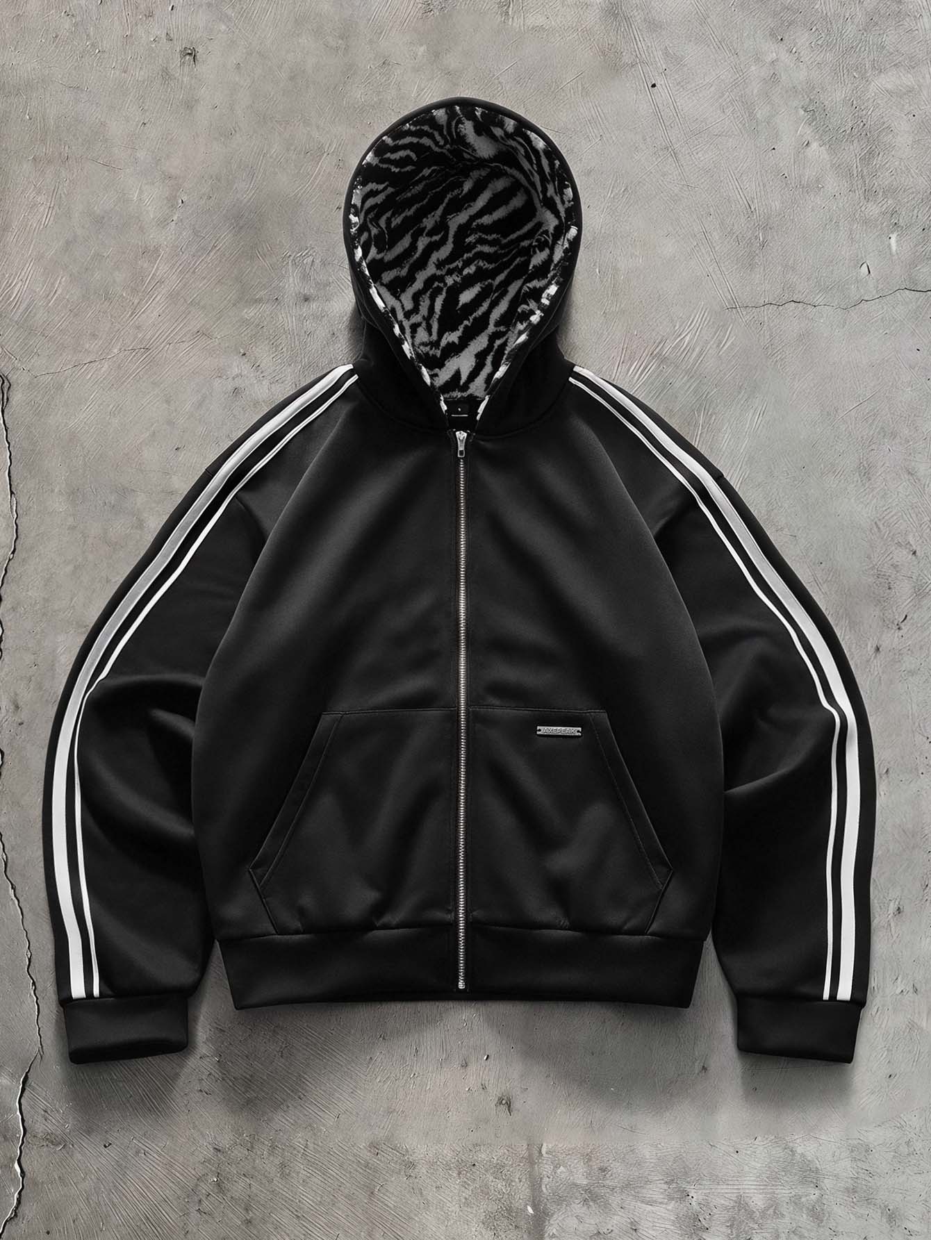 AXEPEAK Men's Colorblock Striped Hoodie - Black - View 1